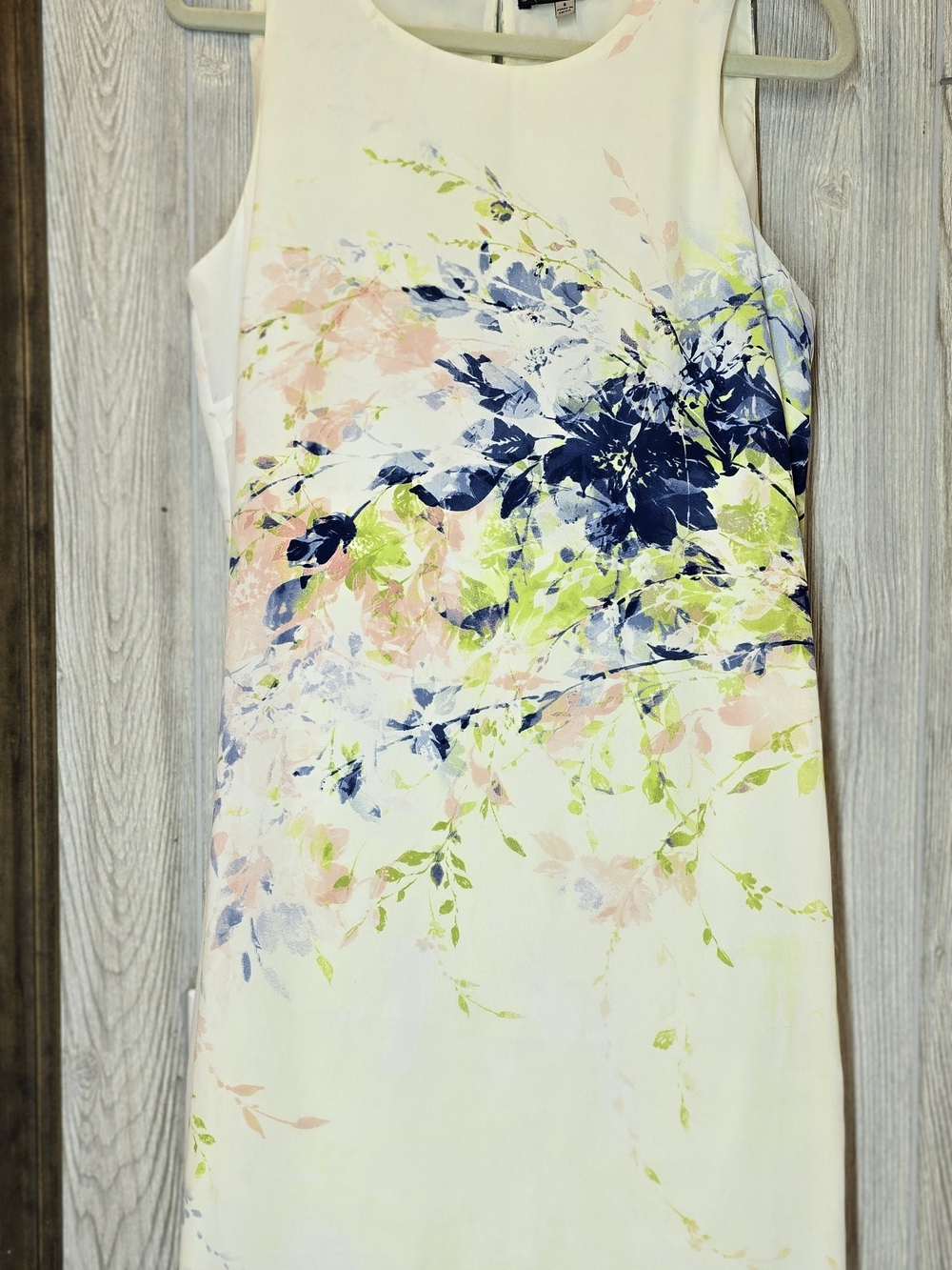 Rose & Olive Ivory Sleeveless Floral Shift Dress with Navy & Blush Accents
